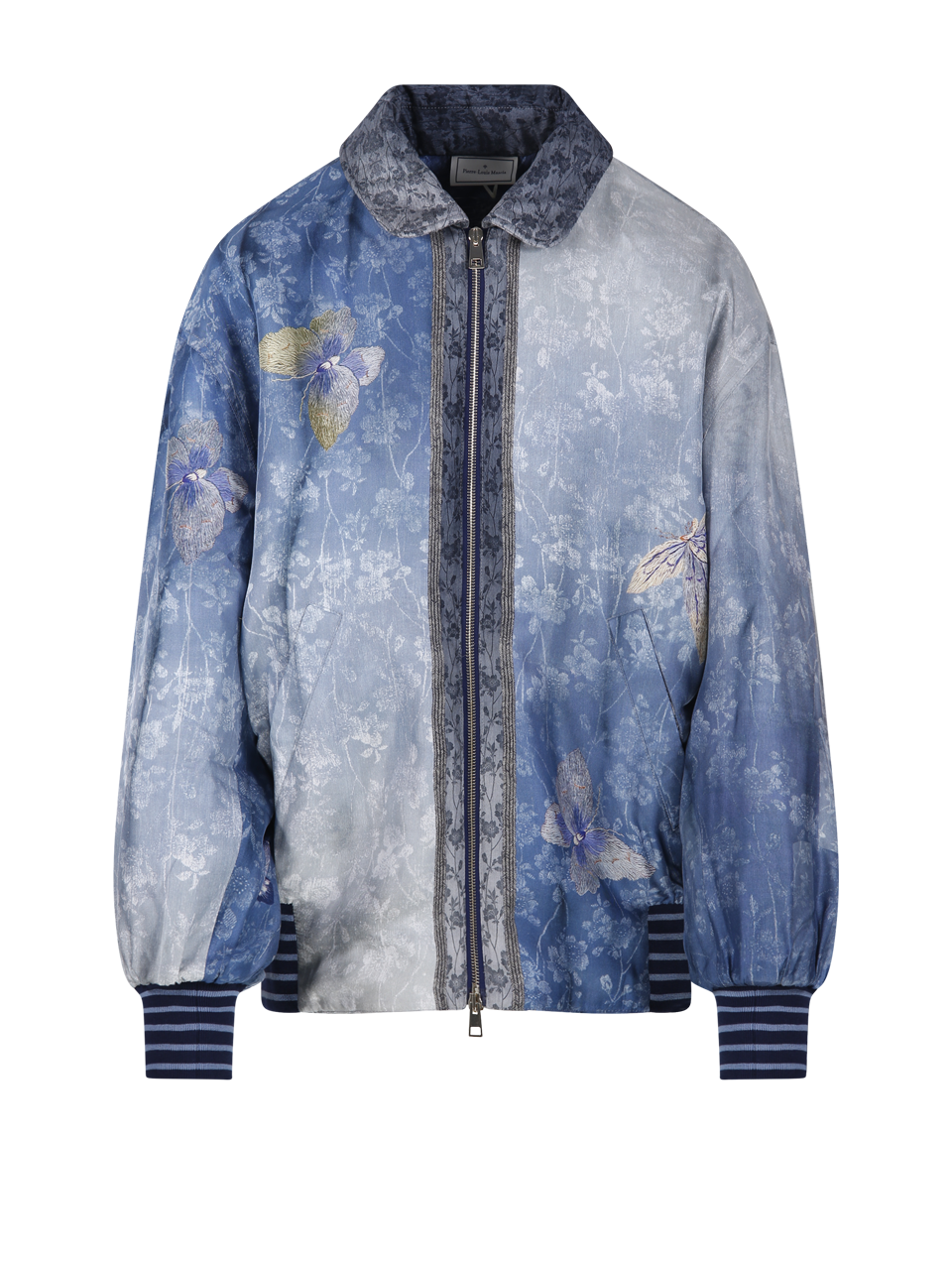WOMAN PIERRE LOUISE MASCIA BLUE SILK ALOE BOMBER JACKET