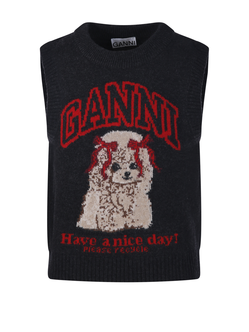 WOMAN GANNI BLACK WOOL GRAPHIC VEST