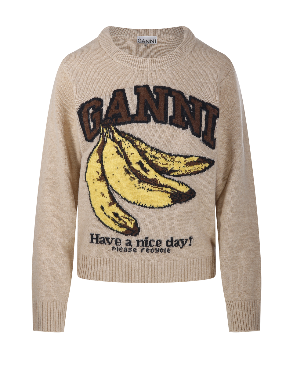 WOMAN GANNI BEIGE WOOL GRAPHIC WOOL SWEATER