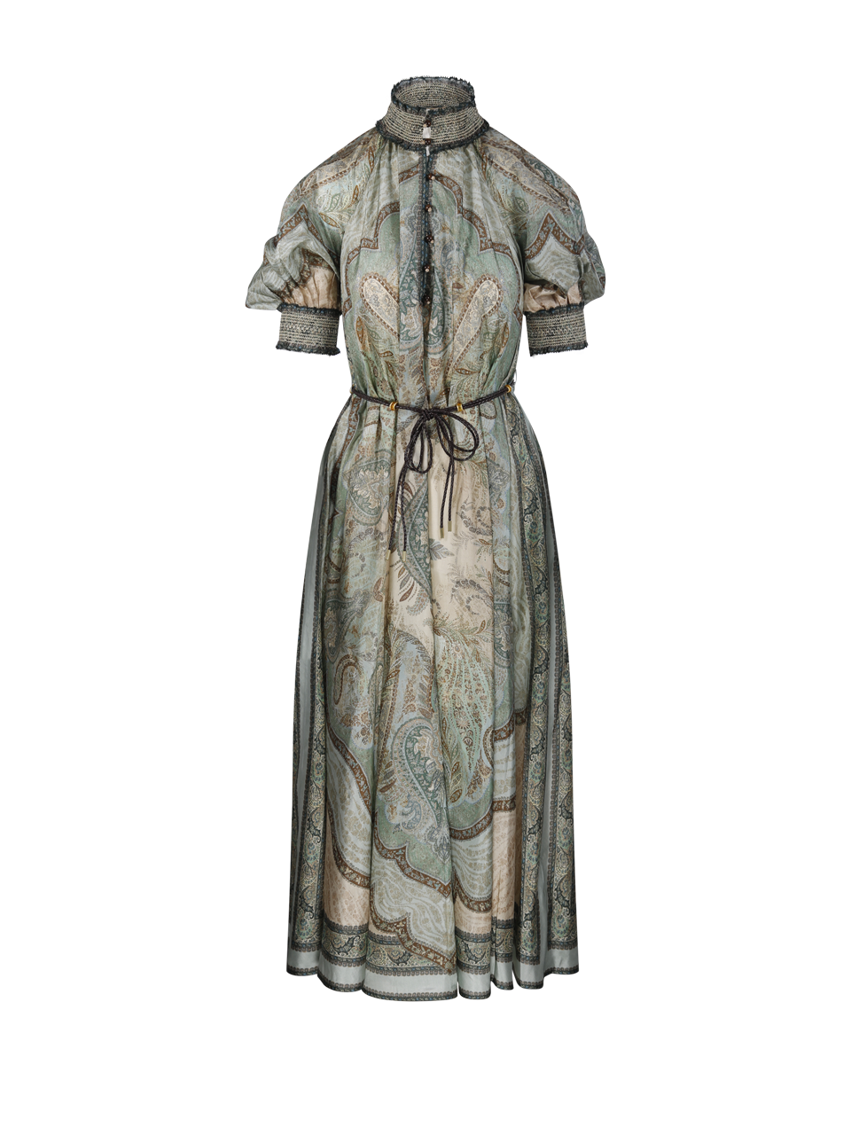 WOMAN ZIMMERMANN GREEN SILK WANDERLUST BILLOW DRESS