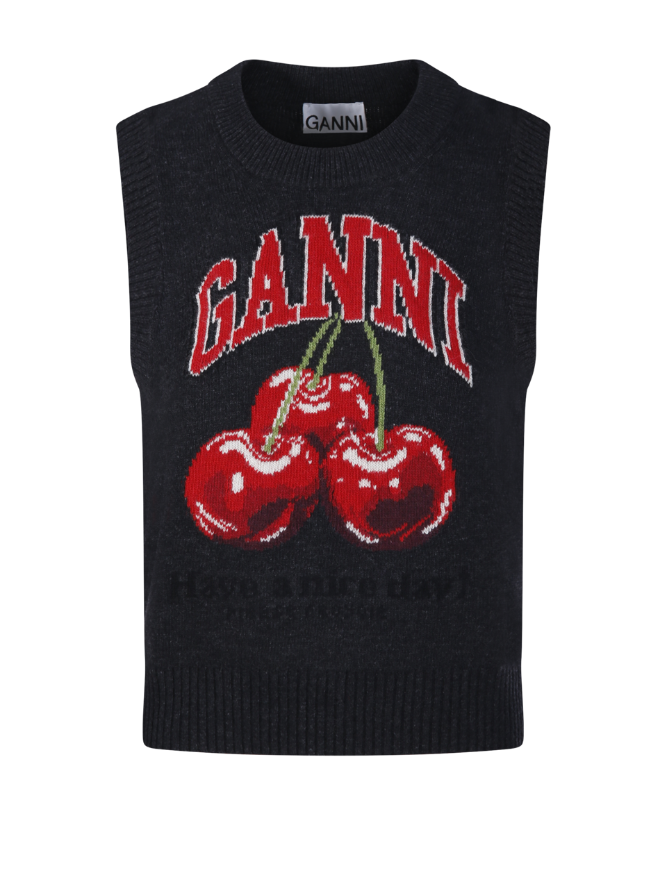 WOMAN GANNI BLACK WOOL GRAPHIC VEST