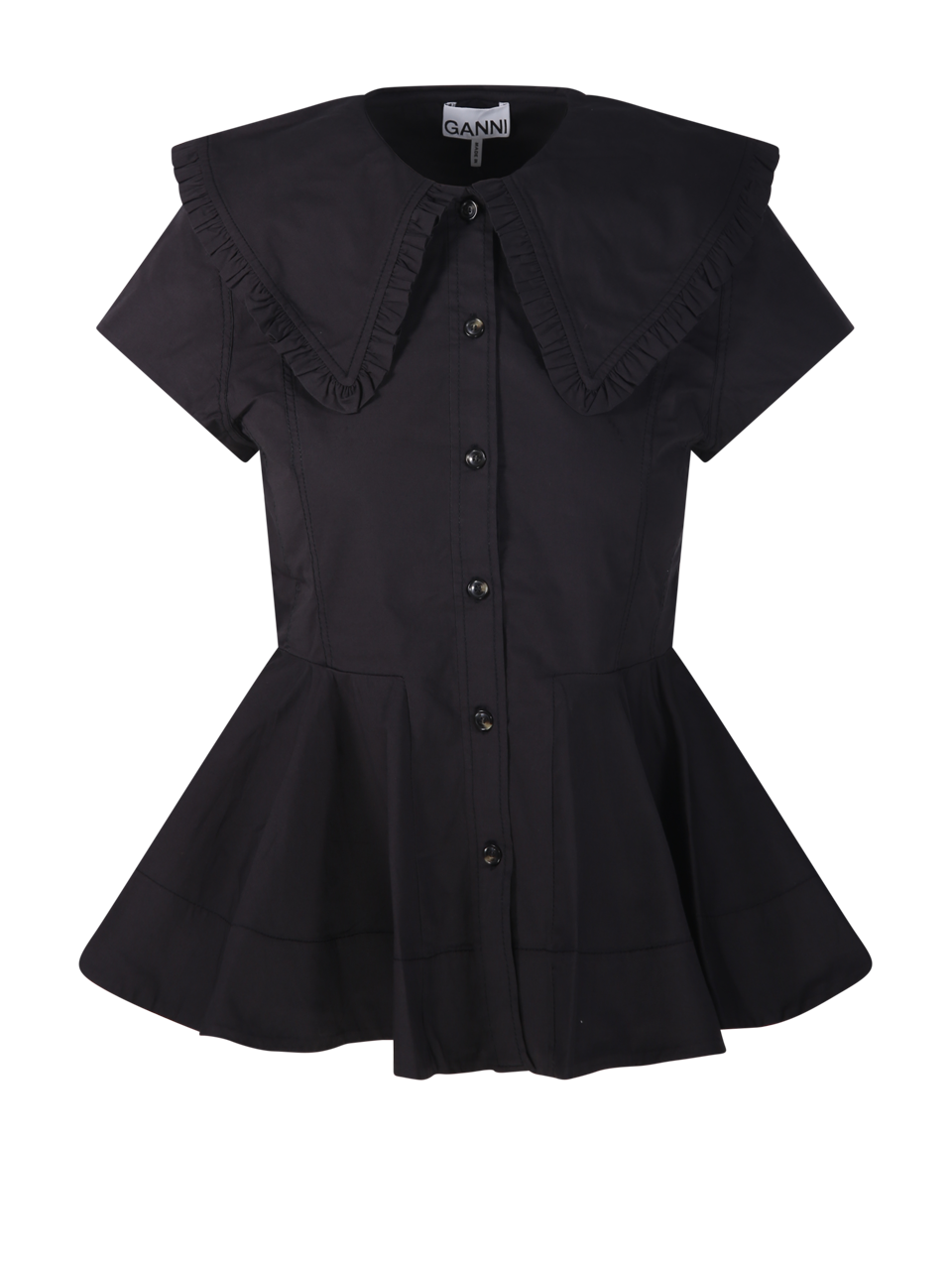 WOMAN GANNI BLACK ORGANIC COTTON STRETCH COTTON PETER PAN COLLAR SHIRT