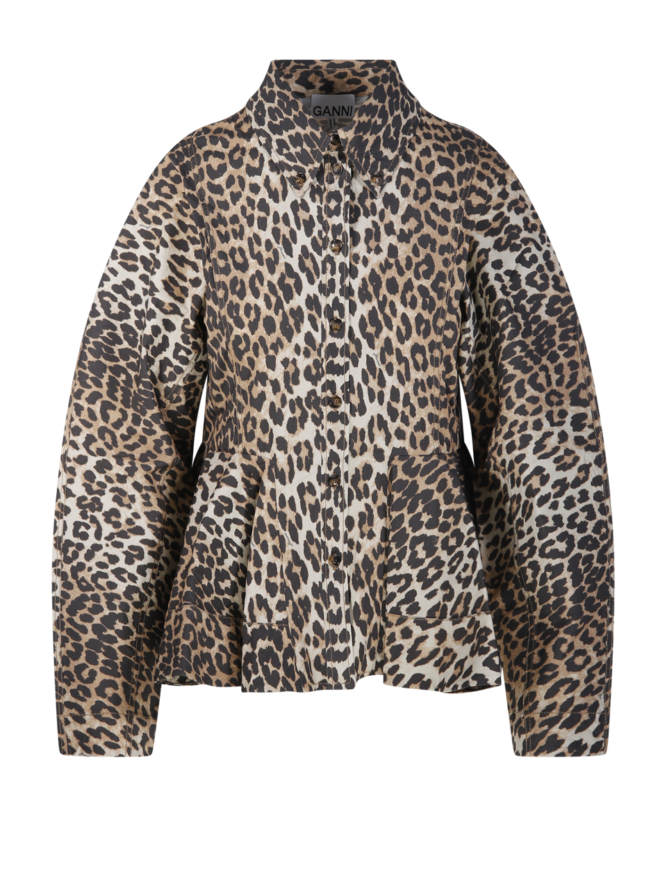 WOMAN GANNI MULTICOLOR ORGANIC COTTON PRINTED STRETCH PEPLUM SHIRT