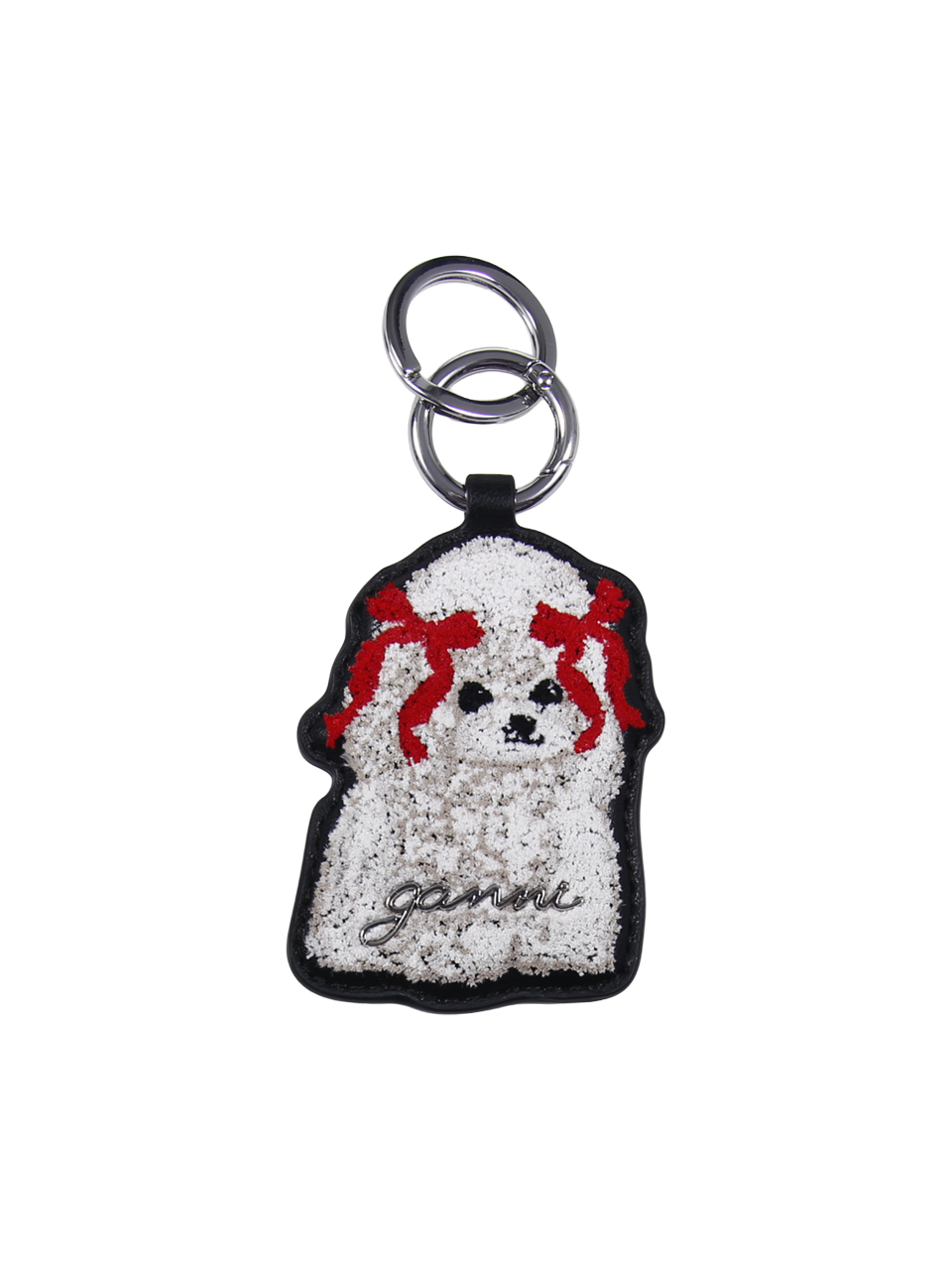 WOMAN GANNI BLACK RECYCLED LEATHER DOG BOW KEYRING