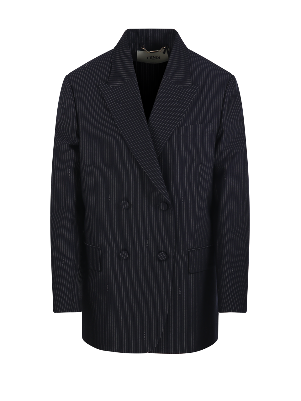 WOMAN FENDI BLUE WOOL PINSTRIPE BLAZER