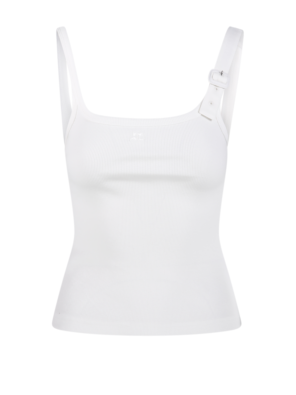 WOMAN COURREGES WHITE COTTON BUCKLE 90`S RIB TANK TOP