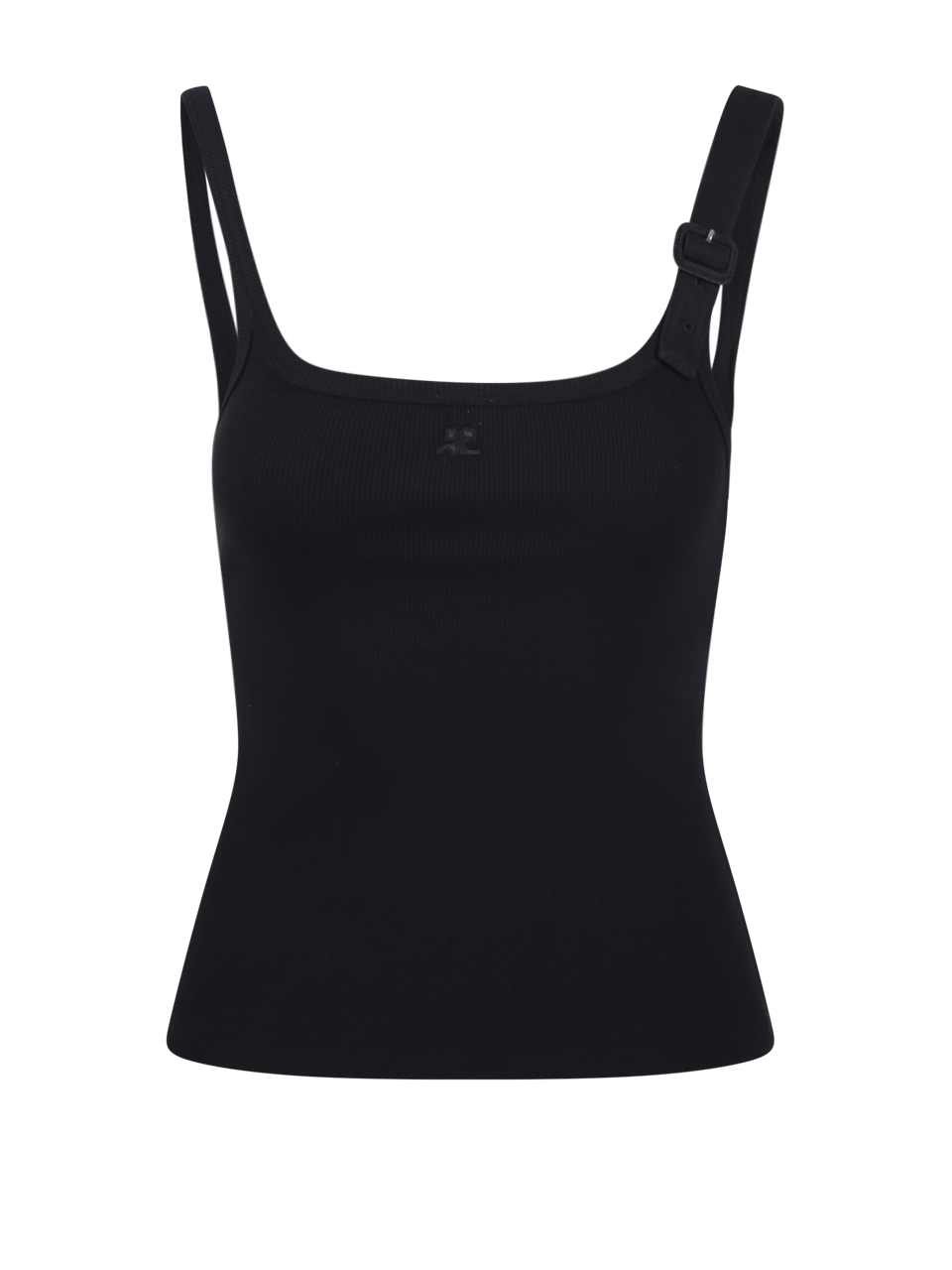 WOMAN COURREGES BLACK COTTON BUCKLE 90`S RIB TANK TOP