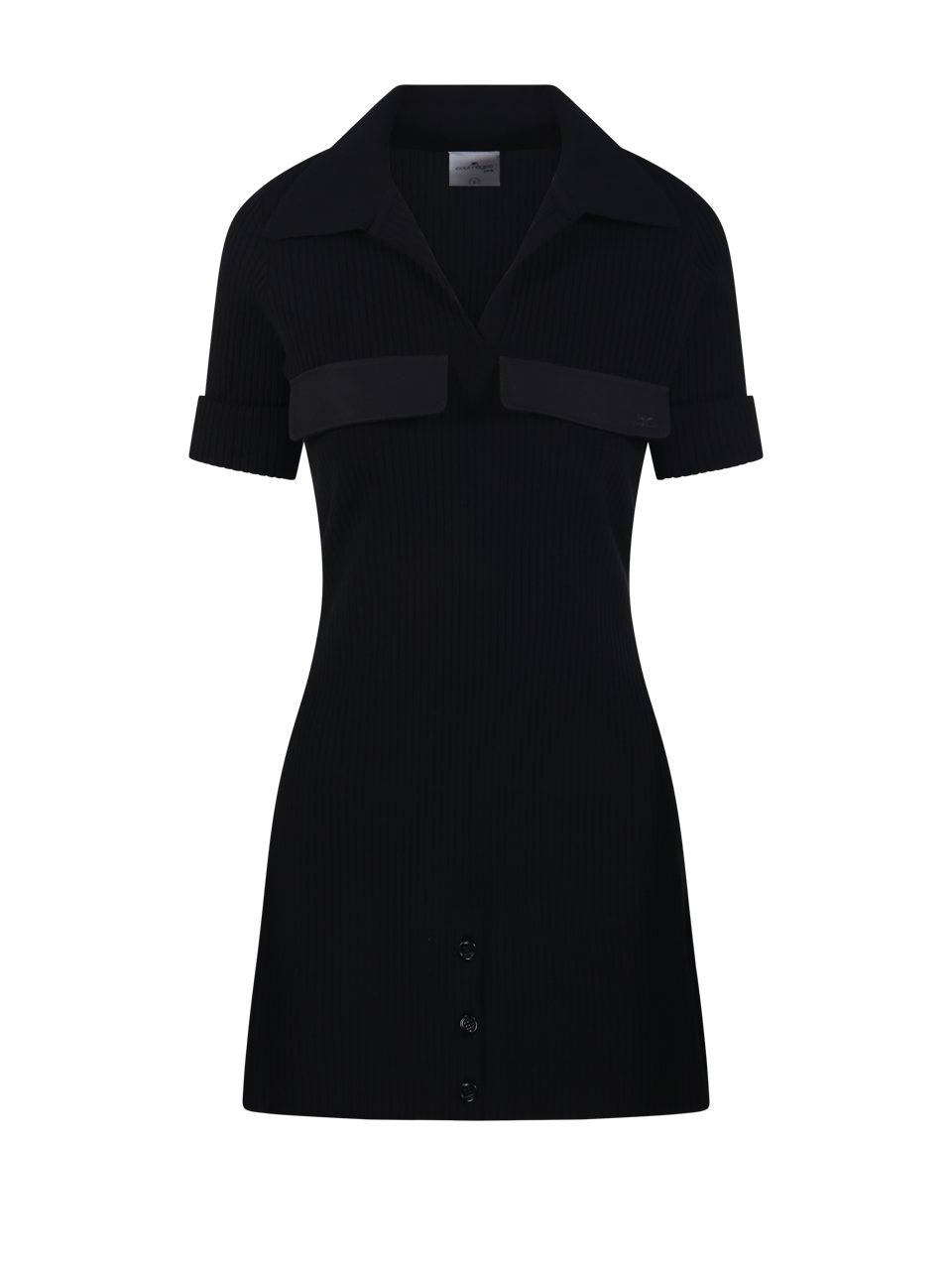 WOMAN COURREGES BLACK VISCOSE RIB KNIT POLO MINI DRESS