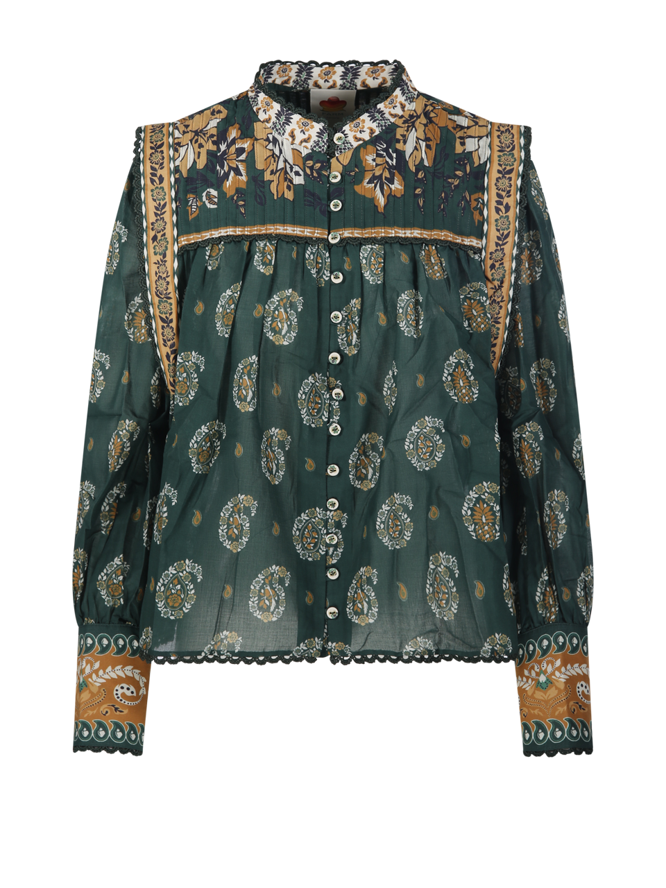 WOMAN FARM RIO GREEN COTTON TAYLA GREEN BLOUSE