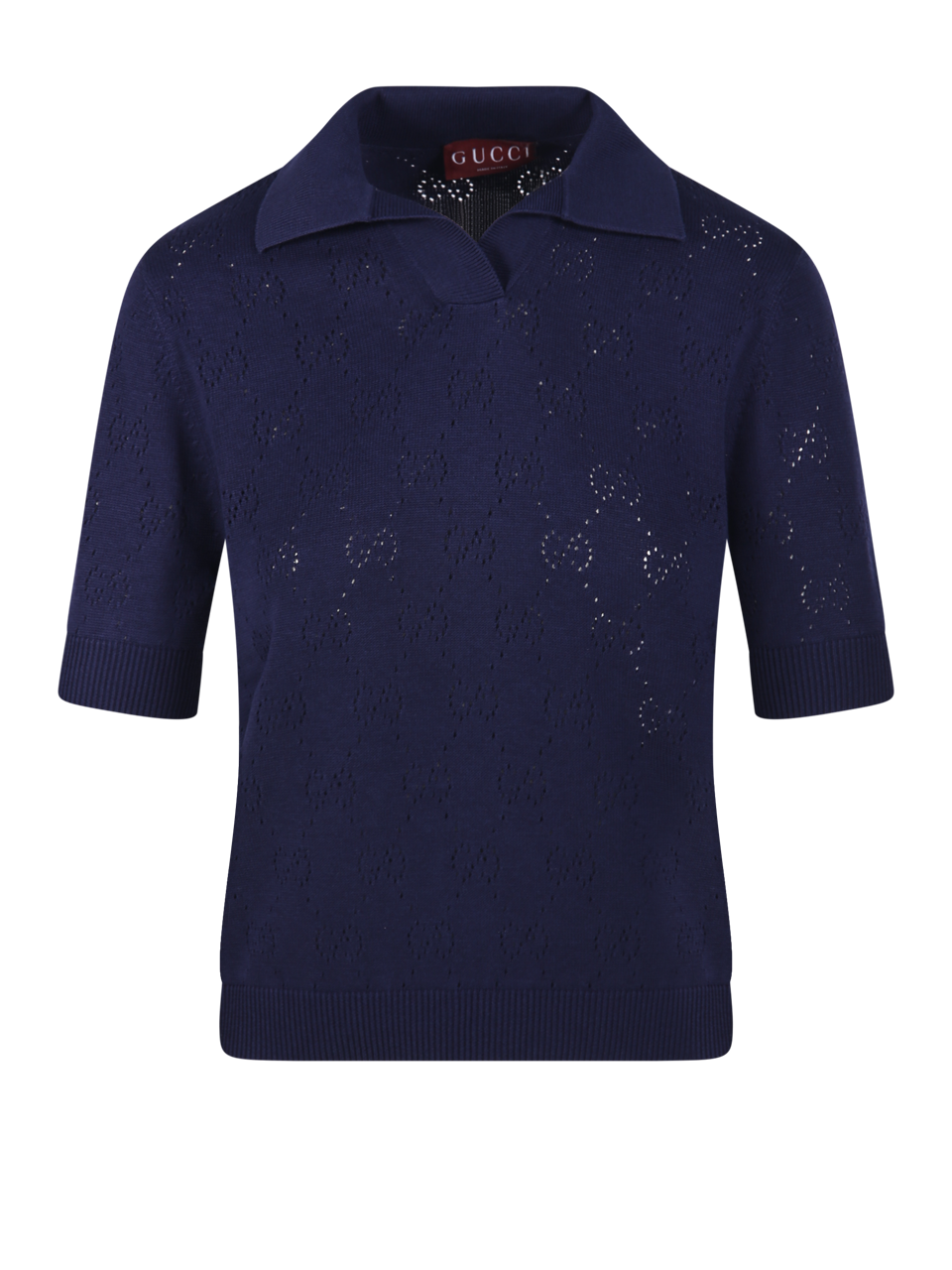 WOMAN GUCCI BLUE SILK S/S POLO NECK SWEATER