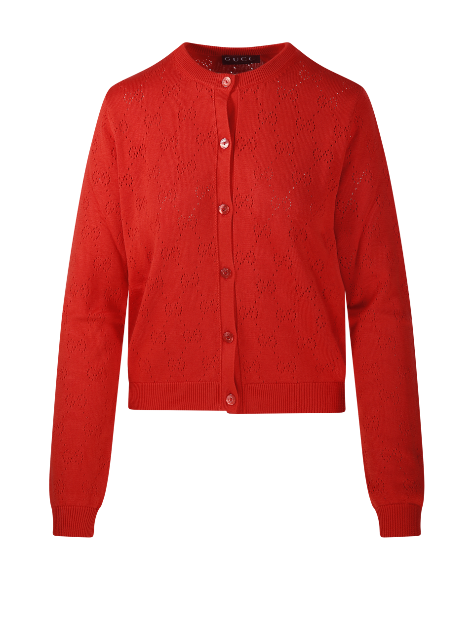 WOMAN GUCCI RED SILK ROUND NECK CARDIGAN