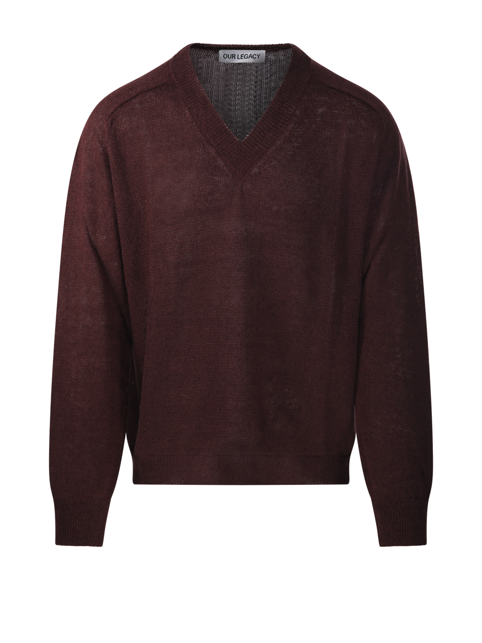 UOMO OUR LEGACY MAGLIONE CON SCOLLO A V IN LINO BORDEAUX  