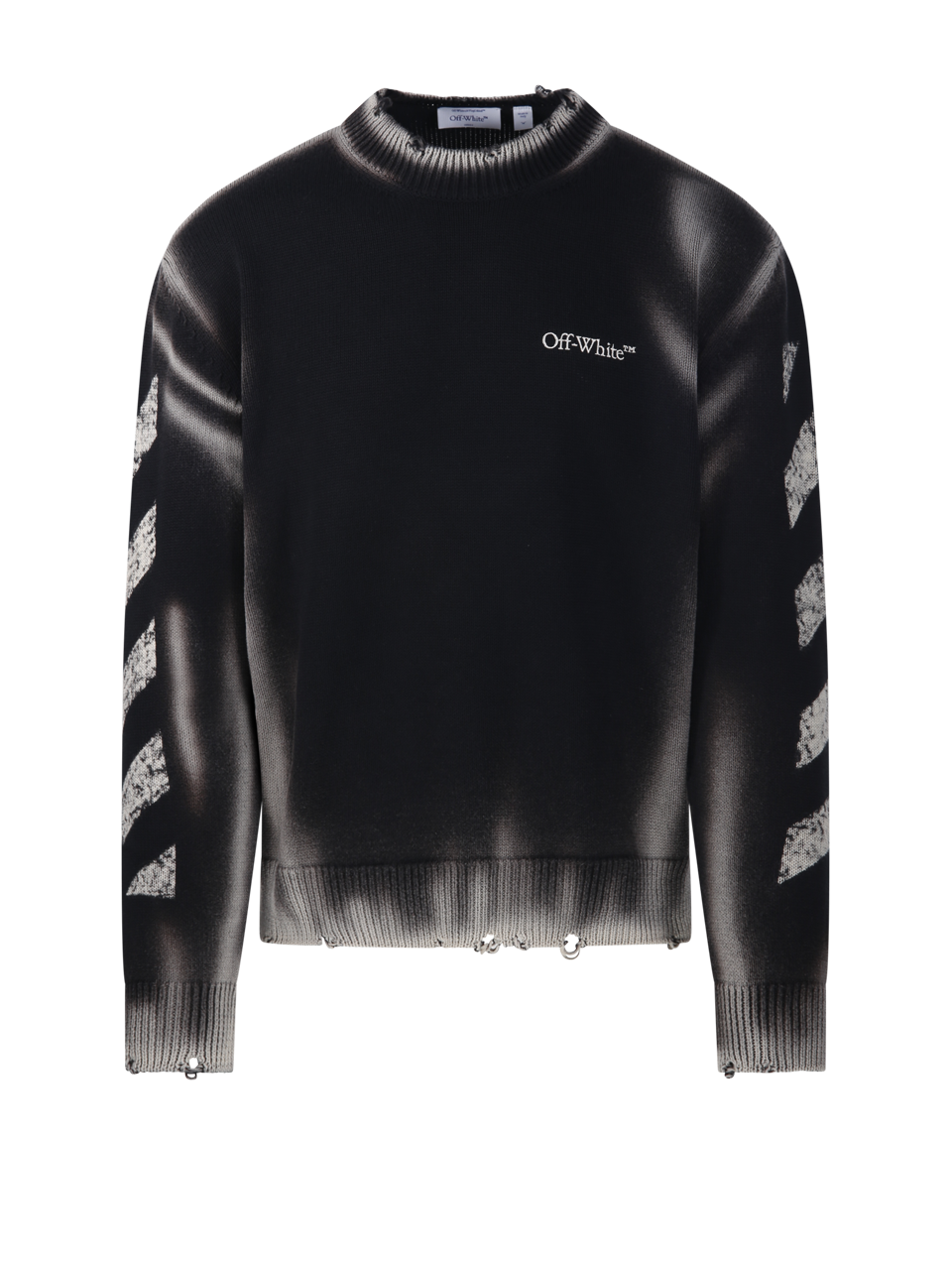 MEN OFF-WHITE BLACK COTTON DIAG CORROSION CREWNECK SWEATER