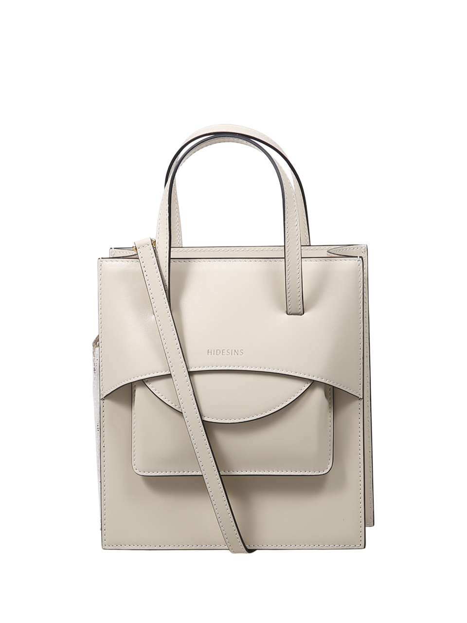 WOMAN HIDESINS WHITE LEATHER POCKET MEDIUM BAG