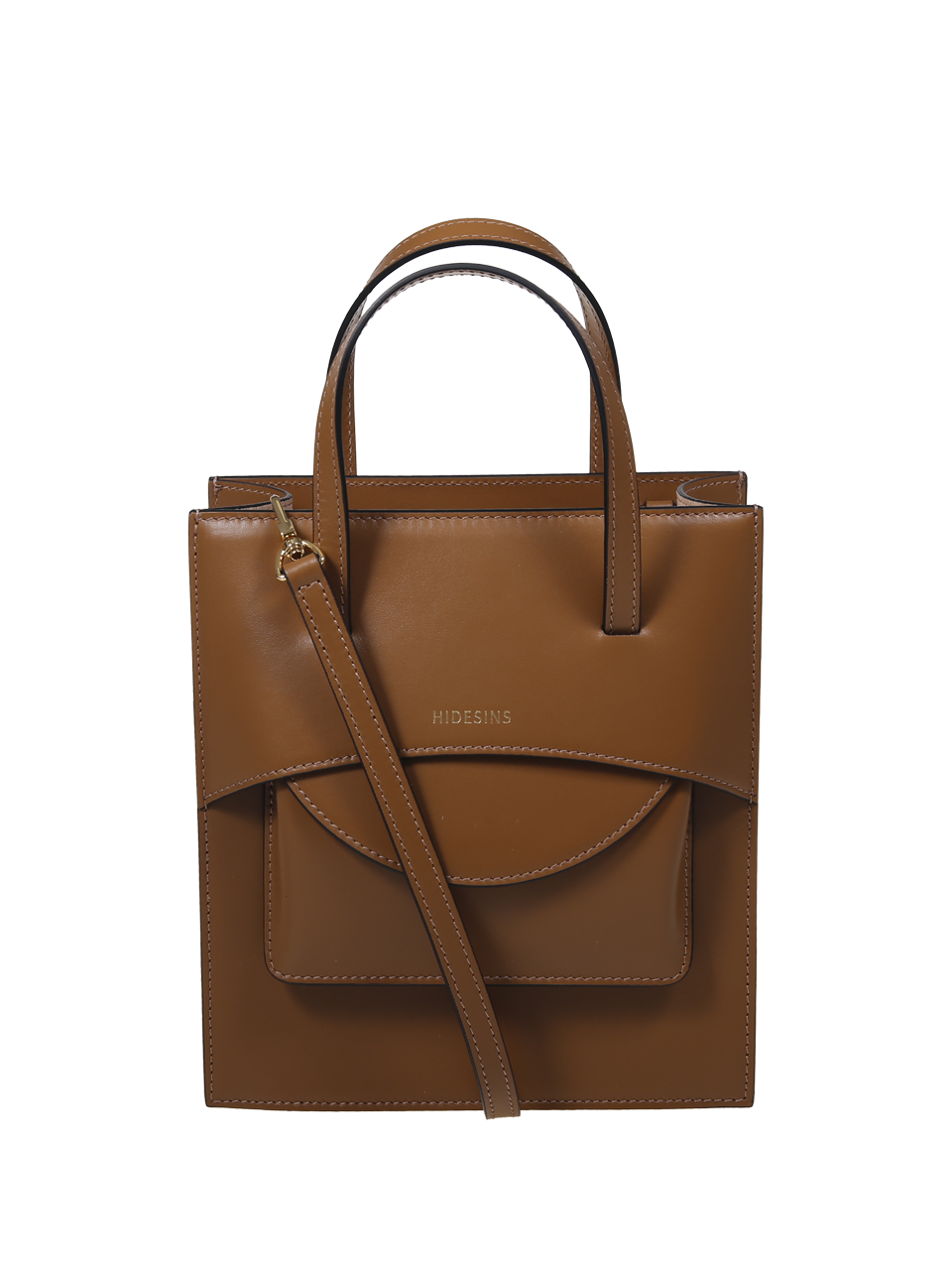 WOMAN HIDESINS BROWN LEATHER POCKET MEDIUM BAG