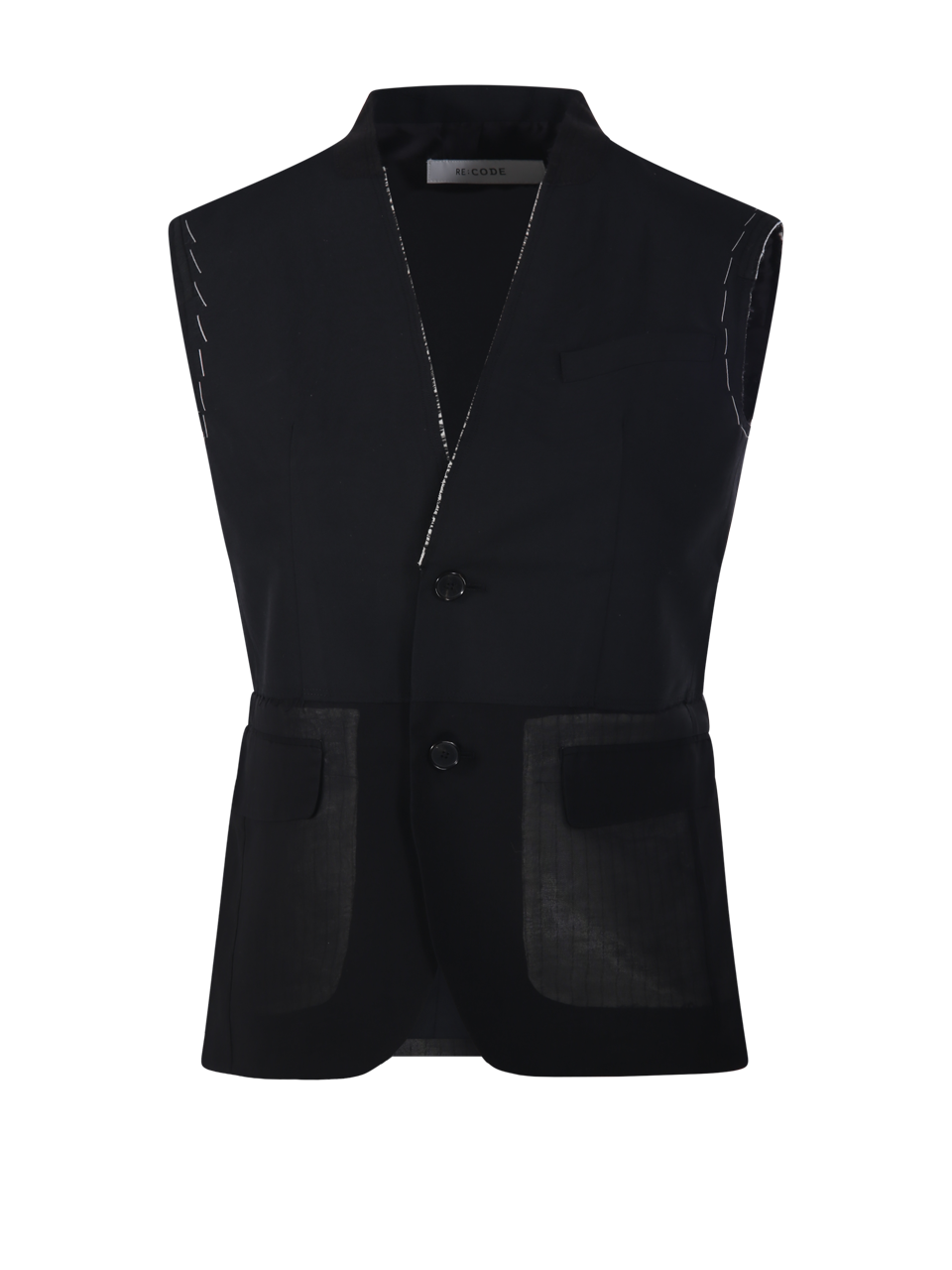 WOMAN RE CODE BLACK WOOL LAYERED RAW-EDGED VEST