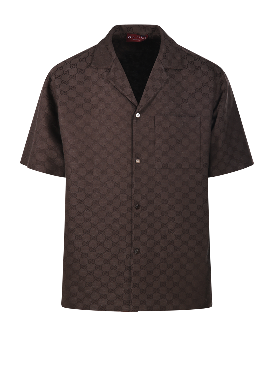 MEN GUCCI BROWN LINEN BOWLING SHIRT