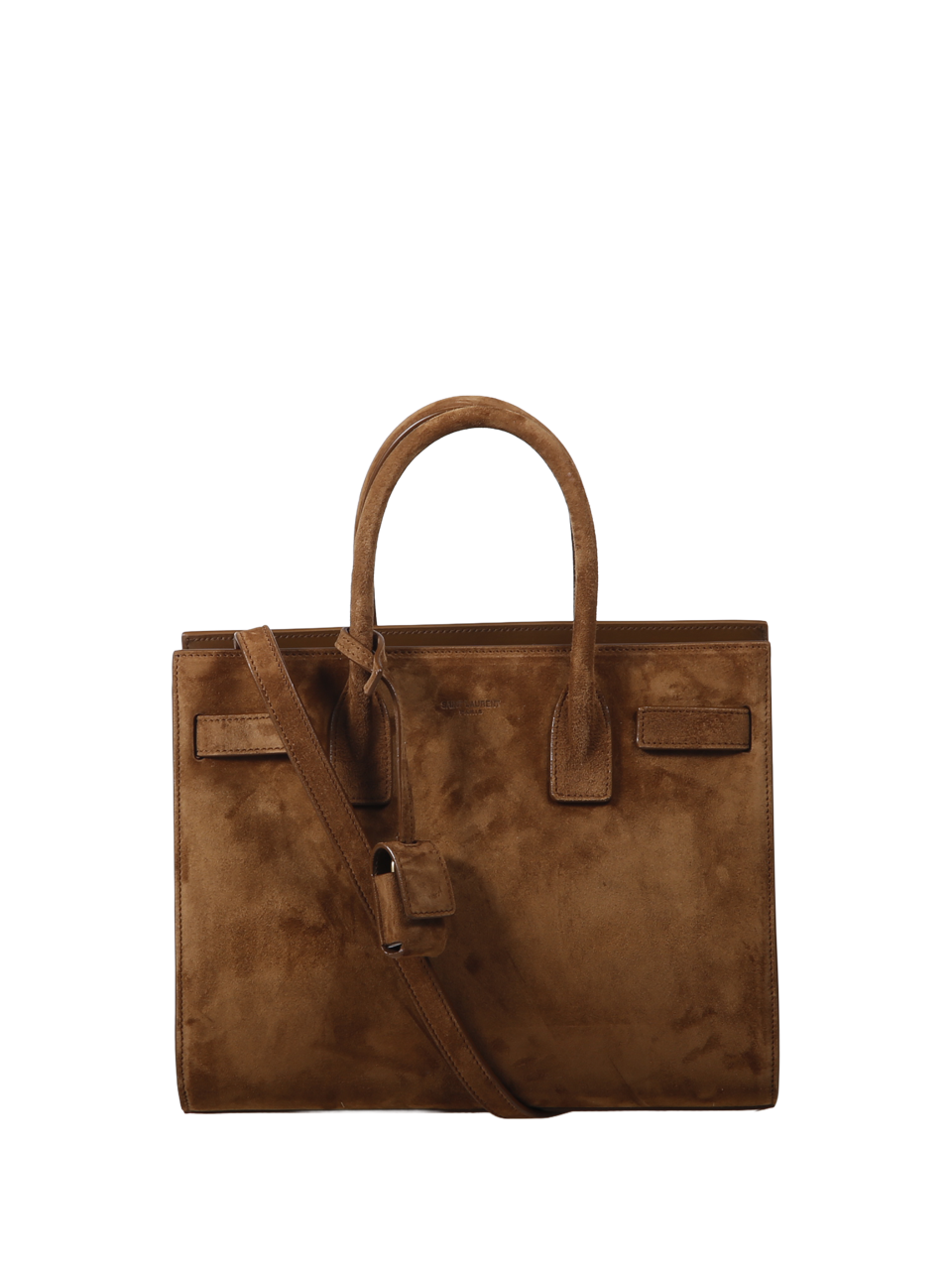 WOMAN SAINT LAURENT BROWN SATIN SUEDE LEATHER SAC DE JOUR BABY BAG