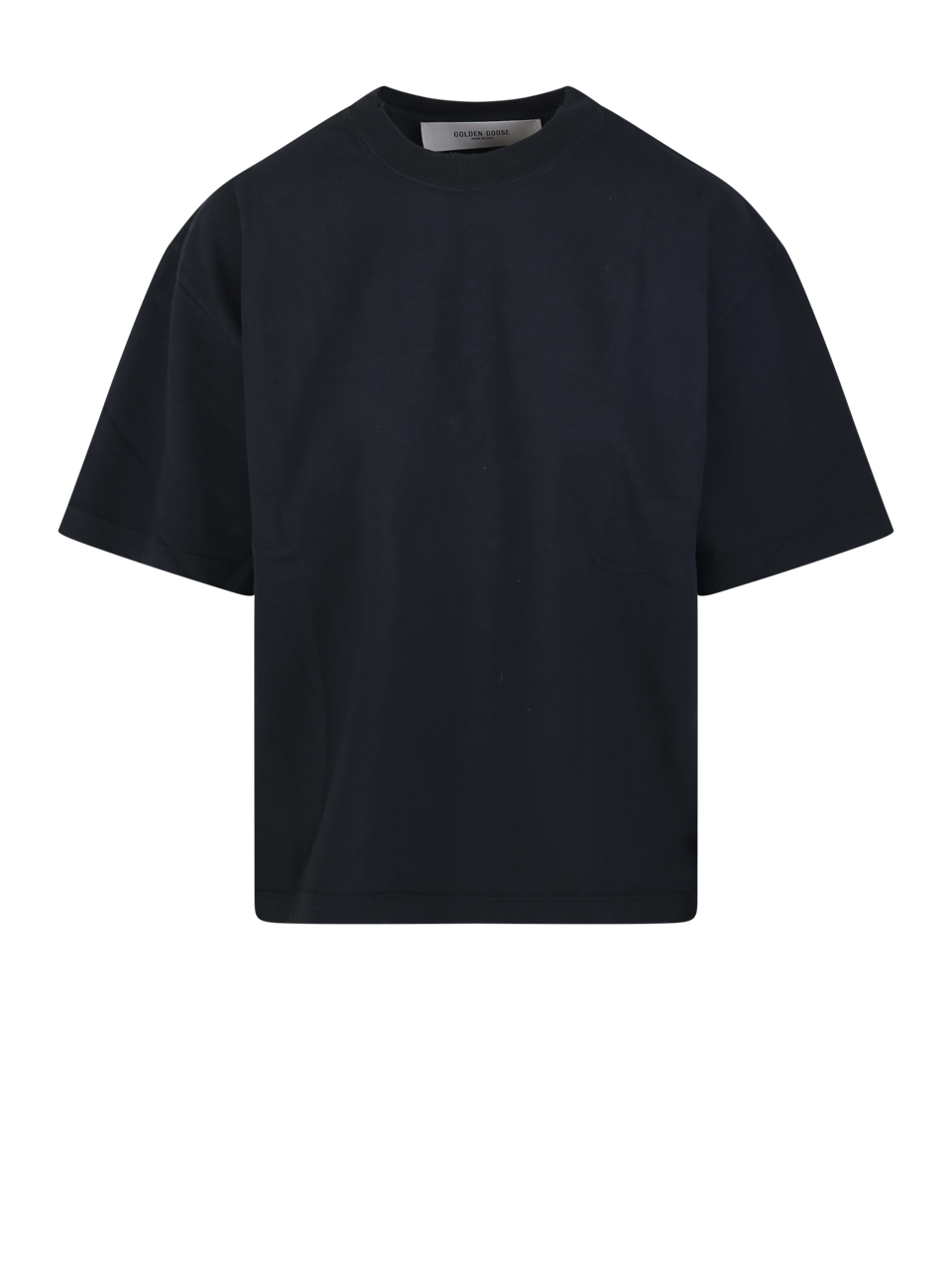 WOMAN GOLDEN GOOSE BLACK COTTON BOXI T-SHIRT LOGO PATCH