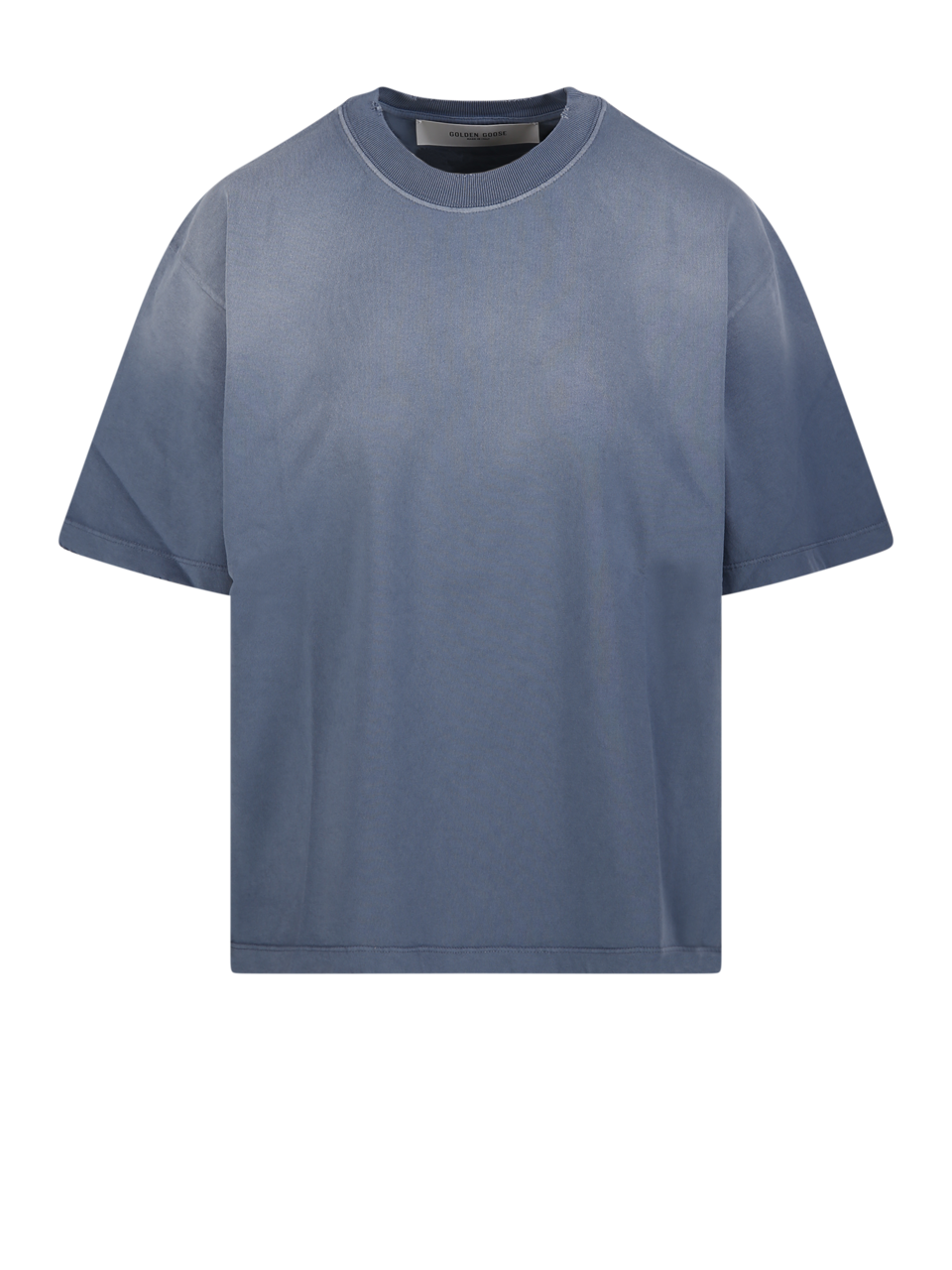 WOMAN GOLDEN GOOSE BLUE COTTON BOXI T-SHIRT LOGO PATCH