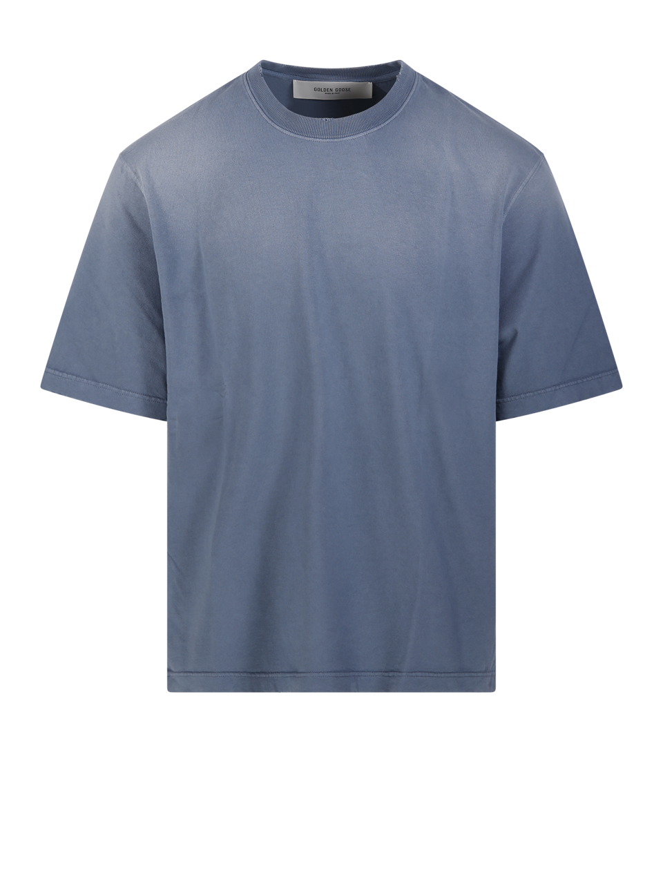MEN GOLDEN GOOSE BLUE COTTON RELAXED FIT T-SHIRT LOGO PATCH
