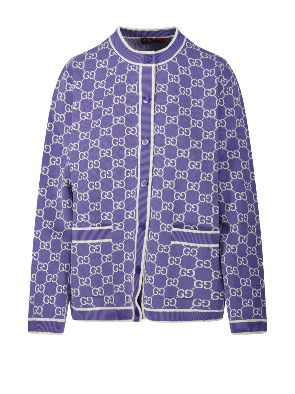 WOMAN GUCCI PURPLE COTTON ROUND NECK CARDIGAN