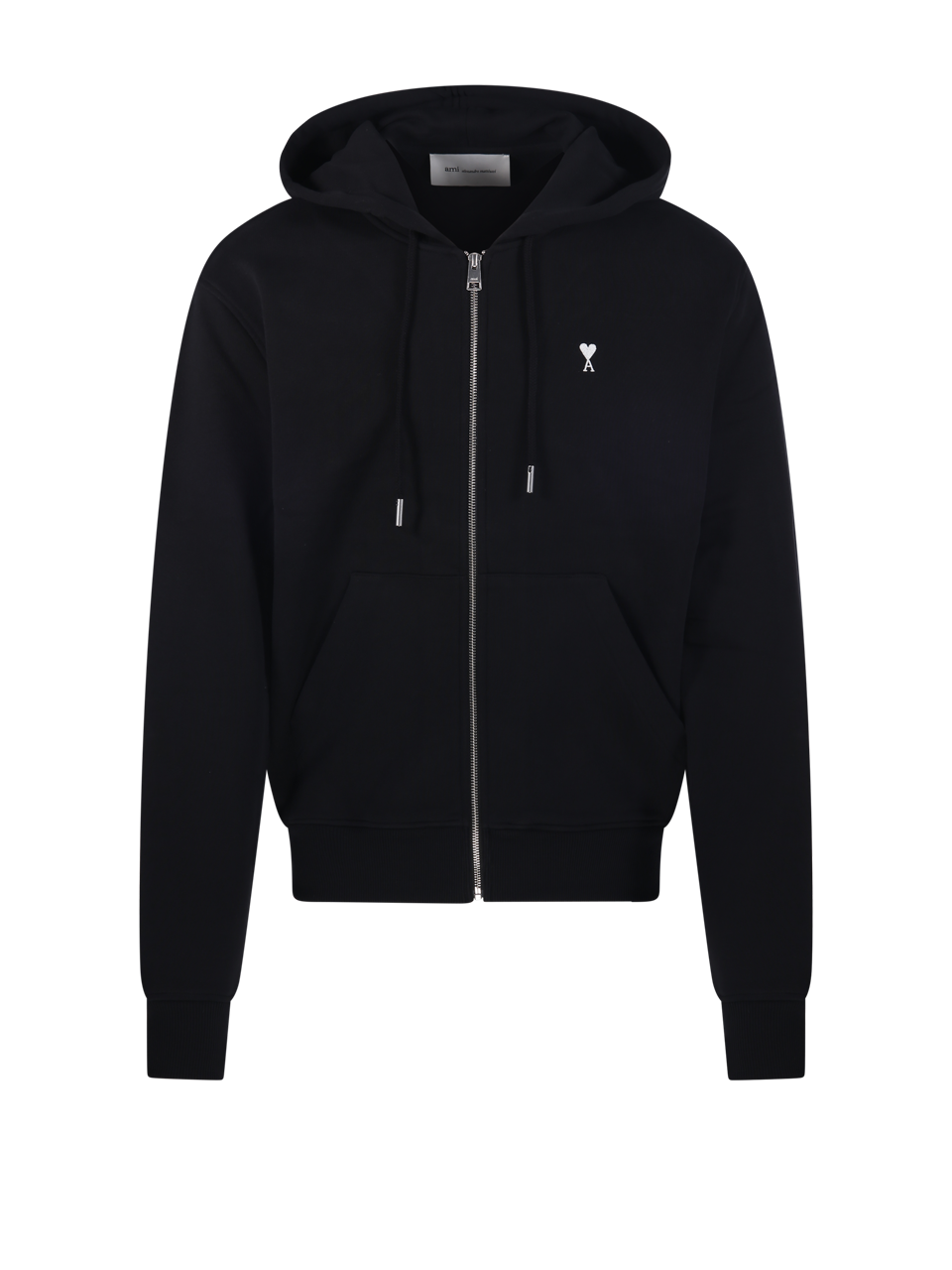 MEN AMI BLACK COTTON WHITE ADC FULL ZIP HOODIE SWEATSHIRT