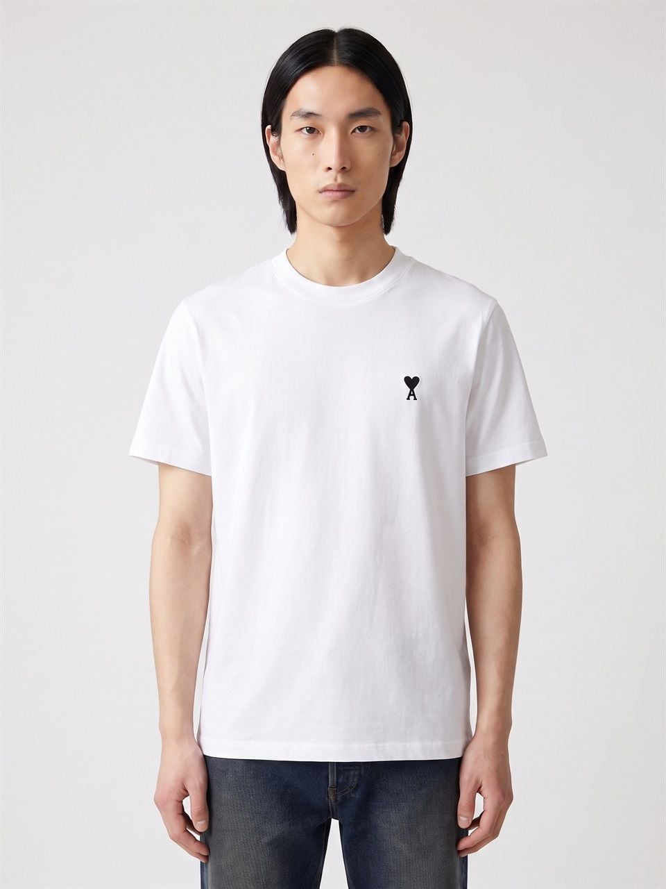 MEN AMI WHITE COTTON BLACK ADC T-SHIRT