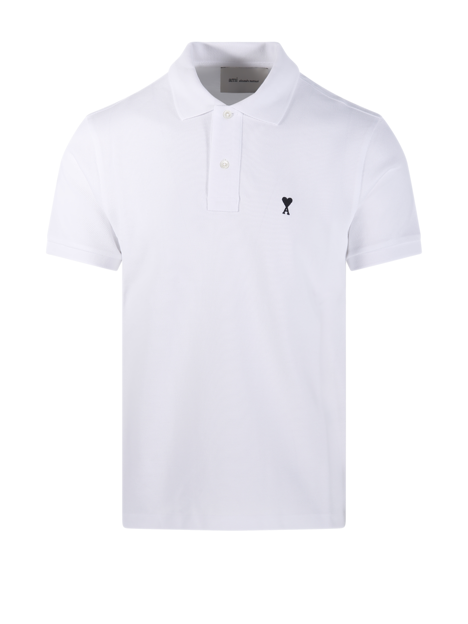 MEN AMI WHITE COTTON BLACK ADC POLO