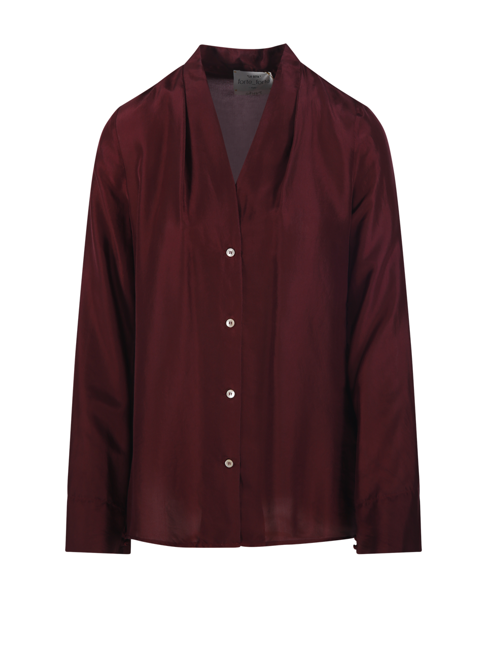 WOMAN FORTE FORTE BORDEAUX SILK LONG SLEEVES V-NECK SHIRT