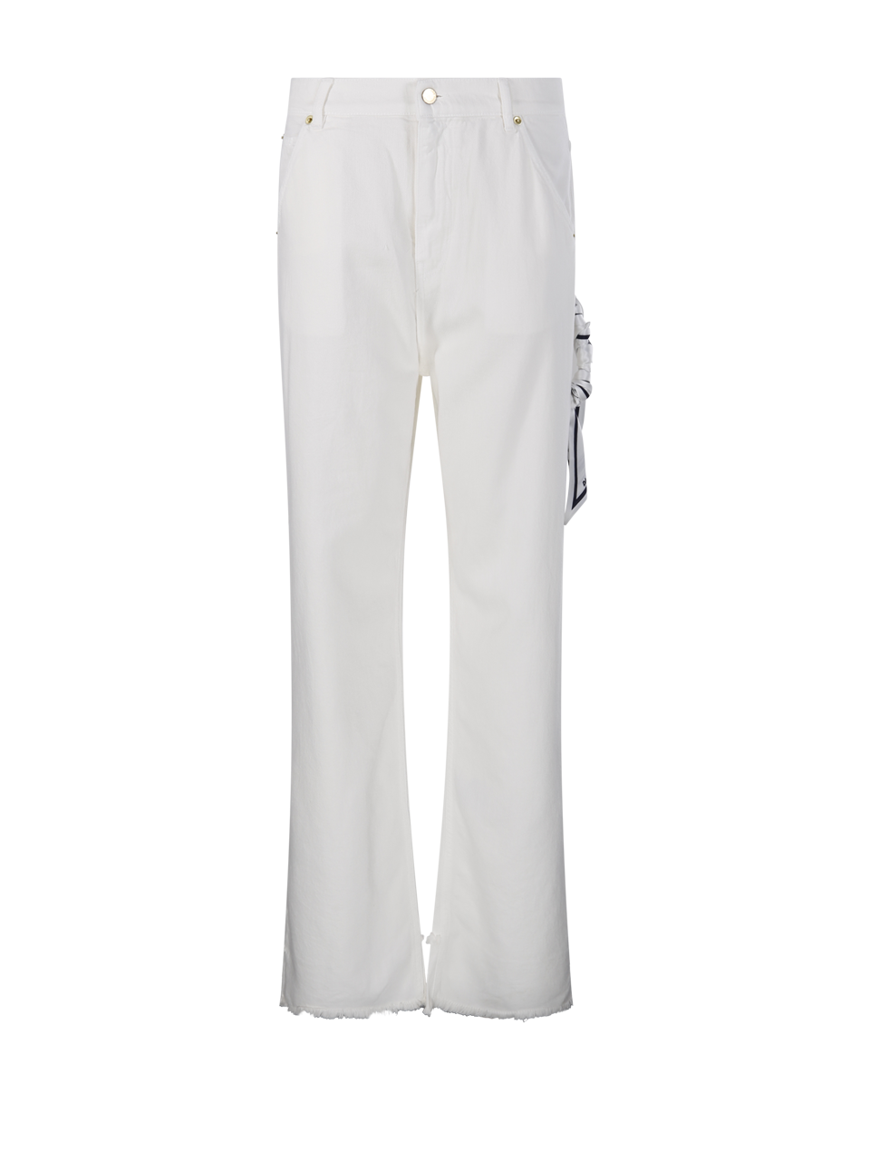 LISA SCARF ADORNED LOOSE FIT CARPENTER TENCEL DENIM JEANS