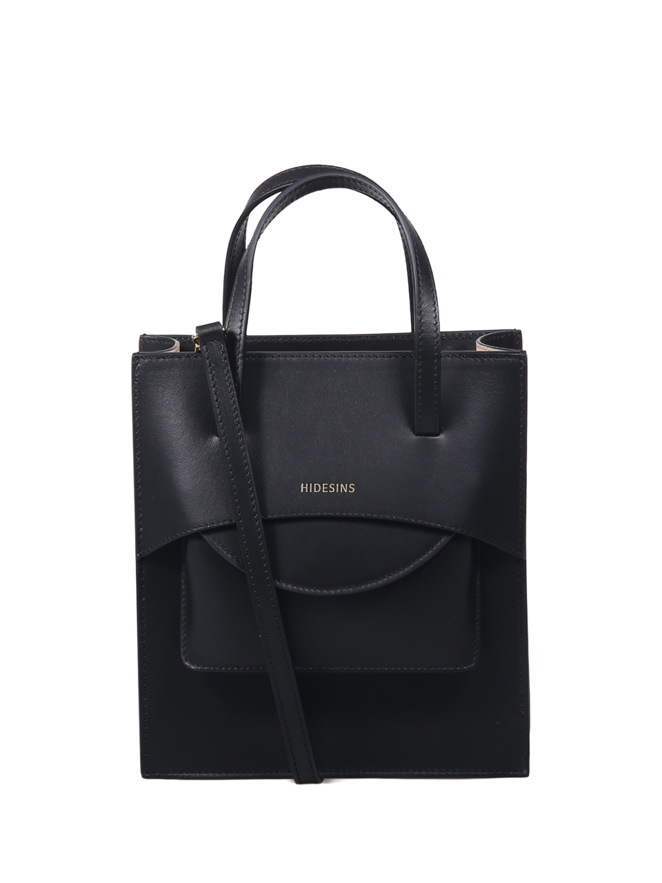 WOMAN HIDESINS BLACK LEATHER POCKET MEDIUM BAG