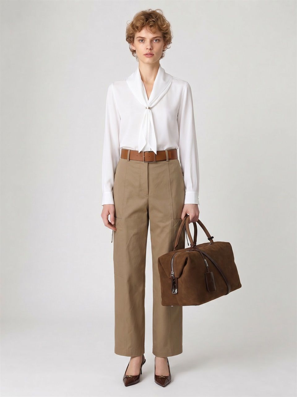 DONNA MAXMARA PANTALONI CARGO LEPRE IN COTONE BEIGE 