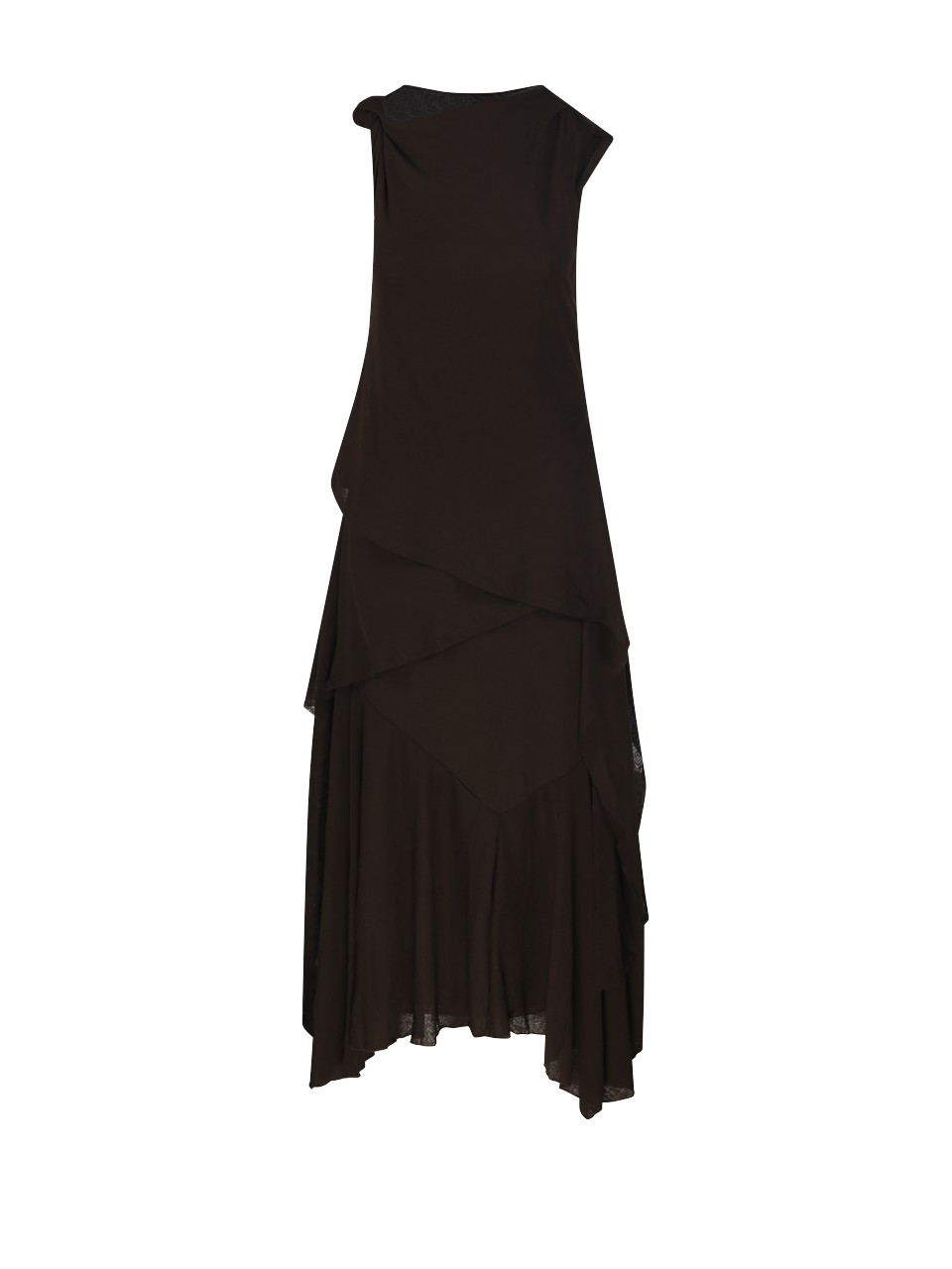 WOMAN GANNI BROWN RECYCLED POLYESTER MARL MESH DRAPED KNOT DETAILING LONG DRESS