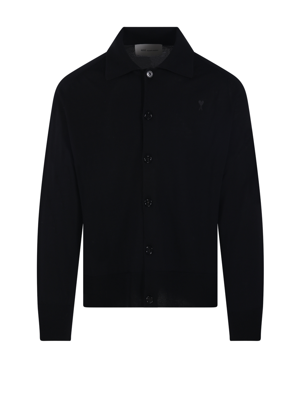 MEN AMI BLACK WOOL ADC SHIRT COLLAR CARDIGAN MERINO