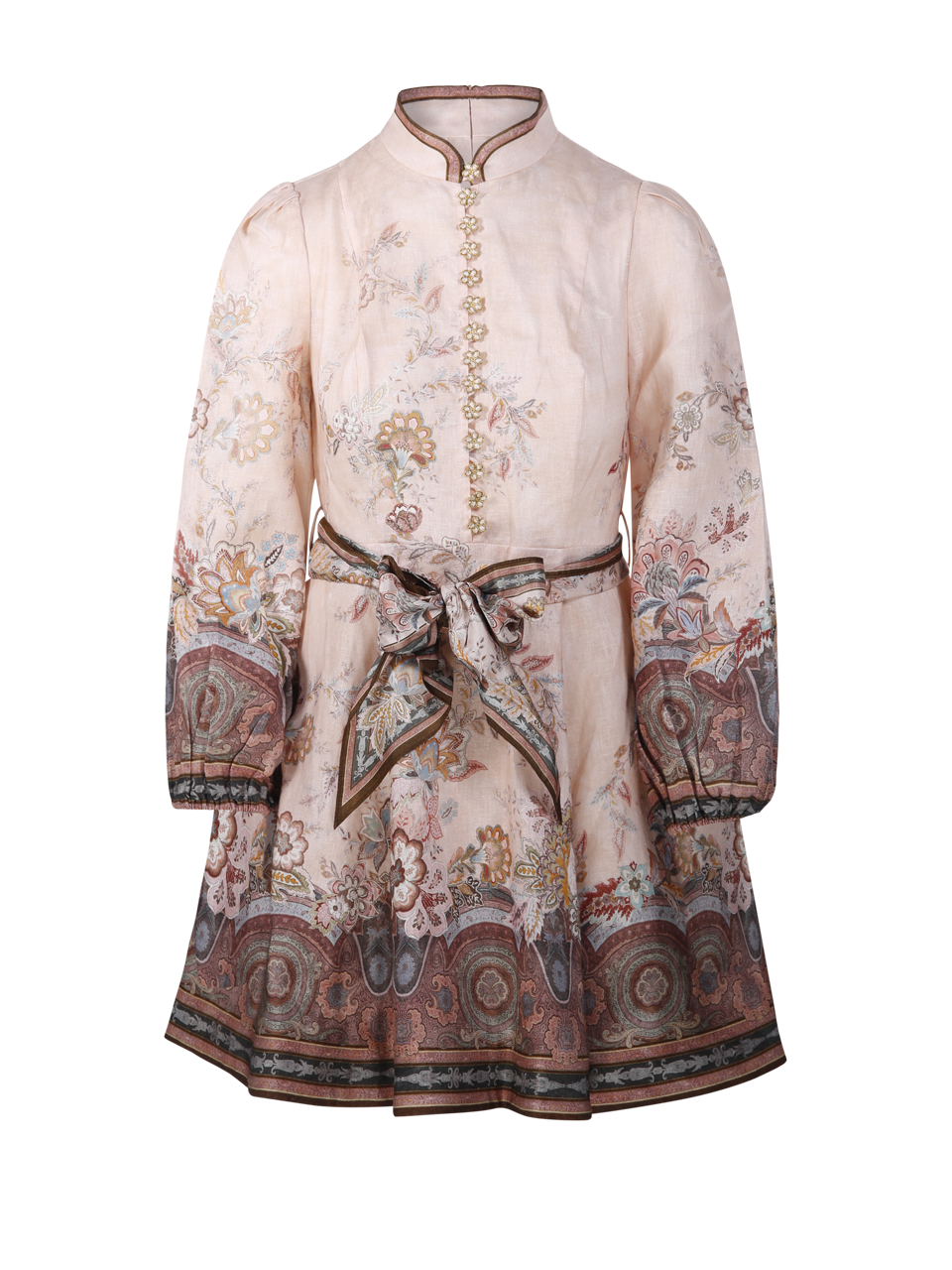 DONNA ZIMMERMANN MINI ABITO ROSA ALCHEMY IN LINO CON BOTTONI 