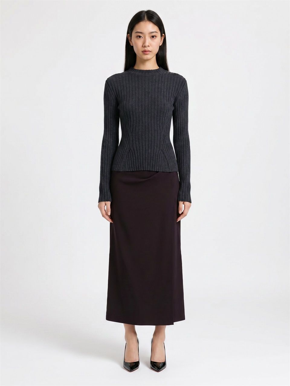 WOMAN VICTORIA BECKHAM BROWN WOOL PRESSED TAILORED SKIRT