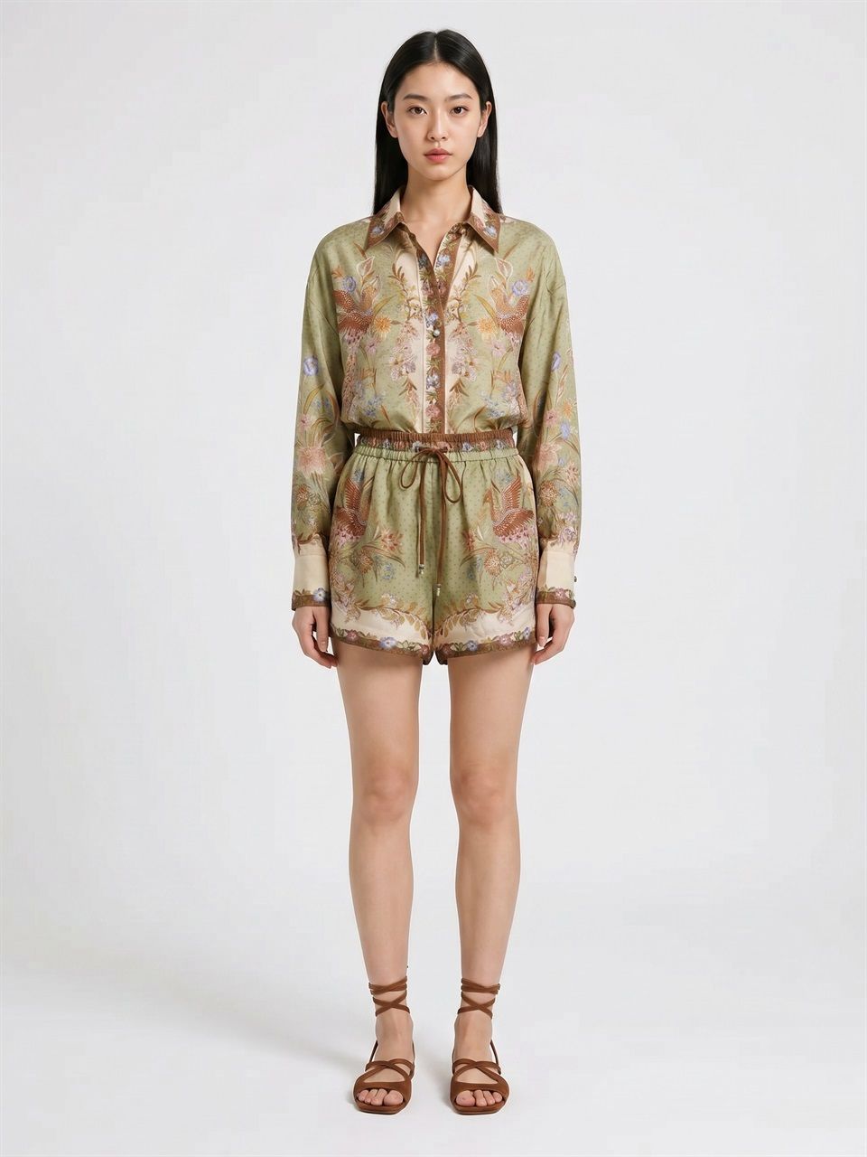 WOMAN ZIMMERMANN GREEN SILK INDRA RELAXED SHORTS