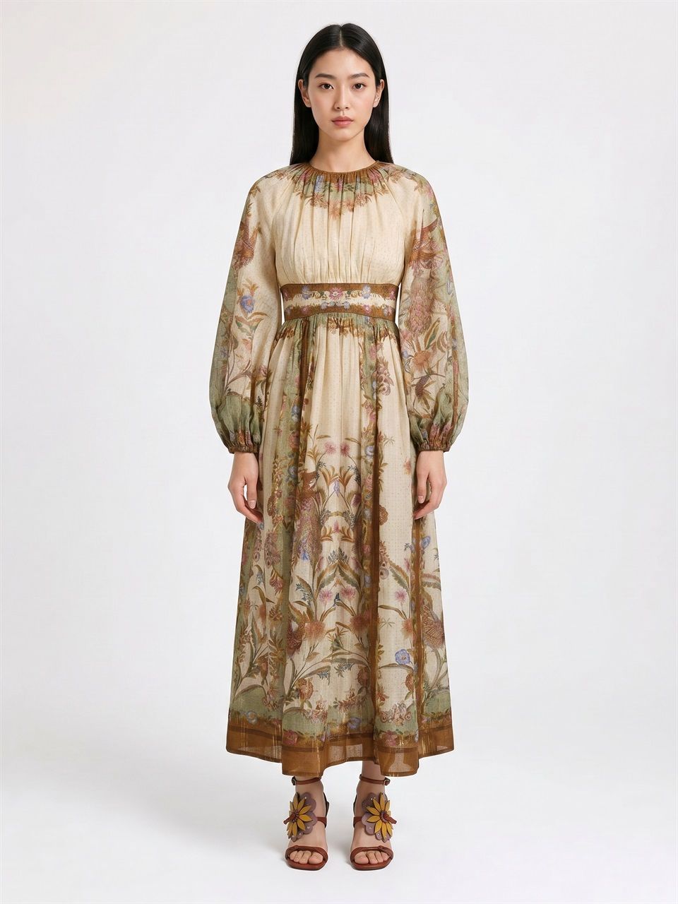 WOMAN ZIMMERMANN NUDE COTTON INDRA WAISTED MAXI DRESS