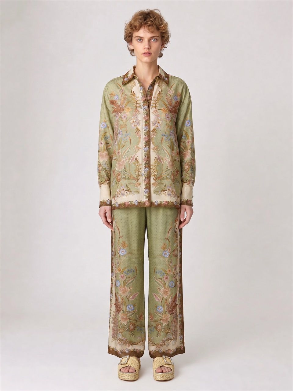WOMAN ZIMMERMANN GREEN SILK INDRA RELAXED PANT