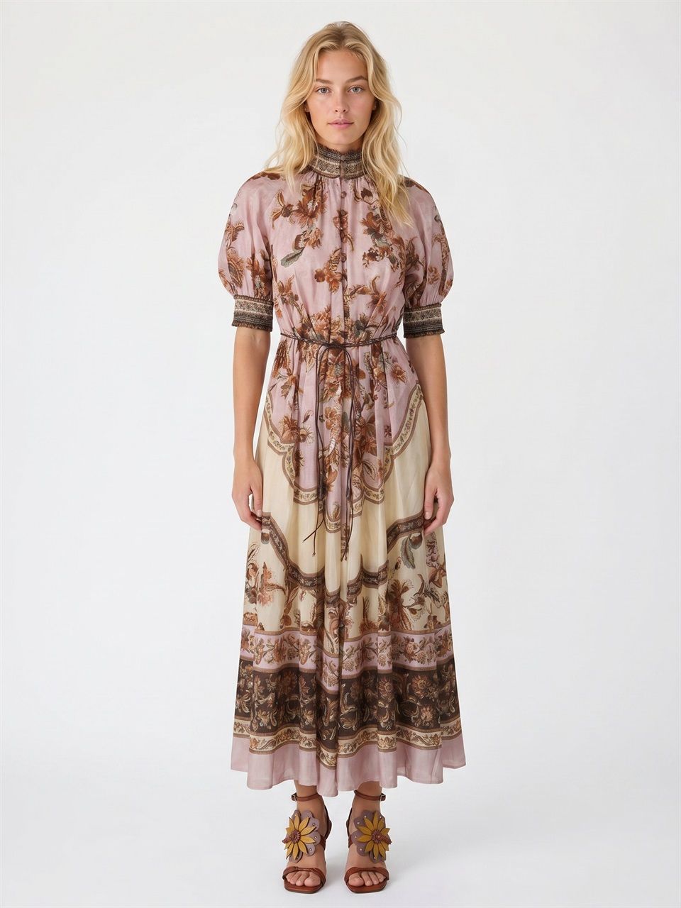 WOMAN ZIMMERMANN PINK SILK ASTER BILLOW MAXI DRESS