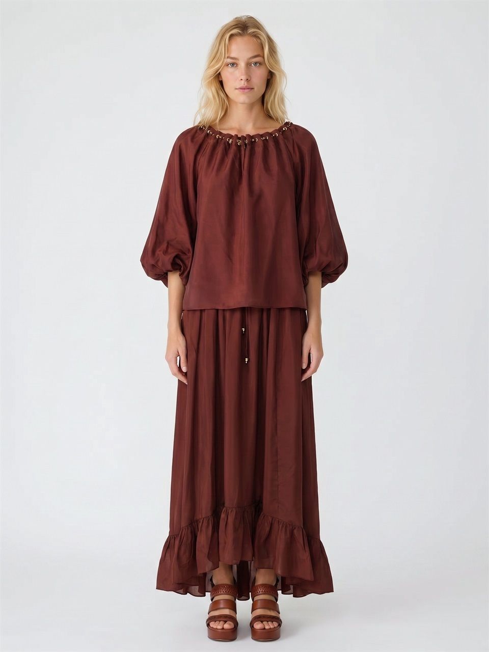 WOMAN ZIMMERMANN RED SILK ASTER MAXI SKIRT