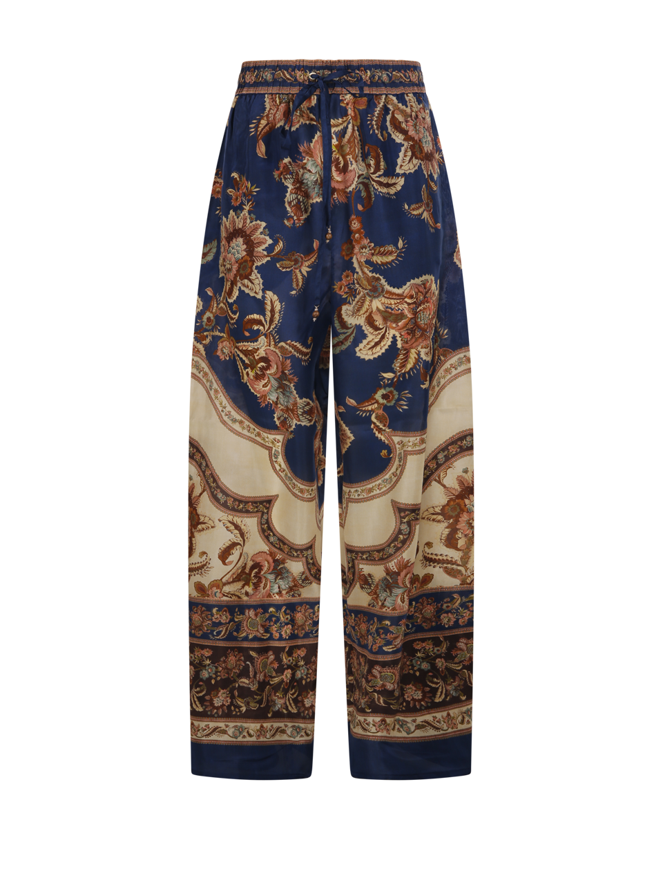 DONNA ZIMMERMANN PANTALONI BLU IN SETA ASTER RELAX