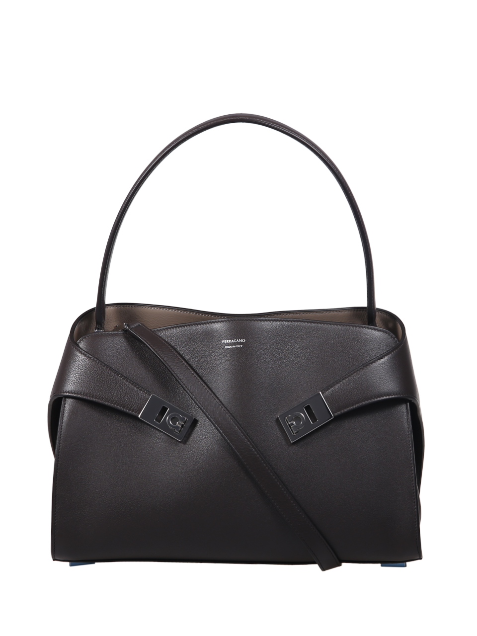 DONNA FERRAGAMO BORSA MORBIDA BICOLORE IN PELLE MARRONE