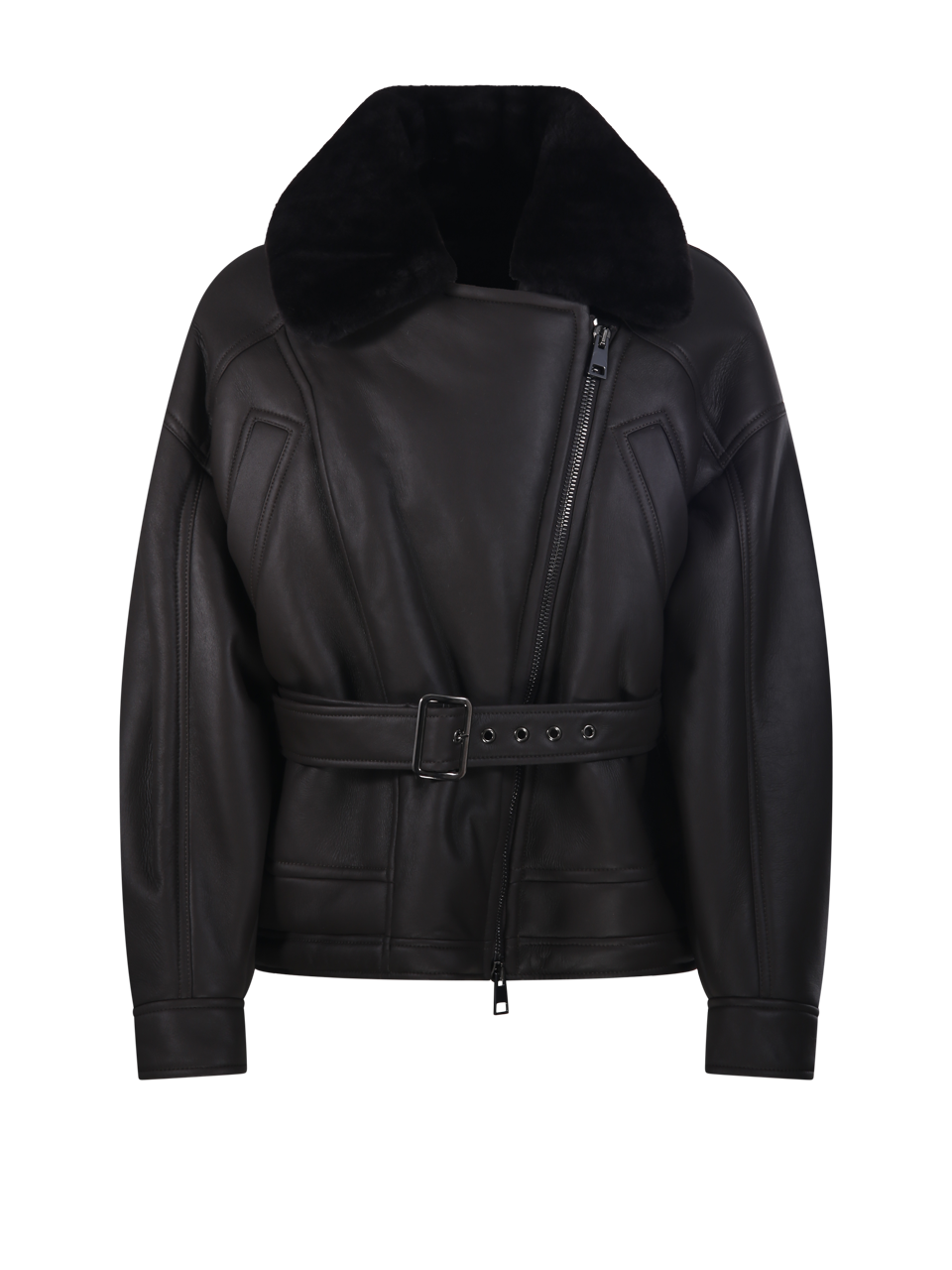 WOMAN BLANCHA DARK BROWN STRAIGHT MERINO SHEARLING JACKET