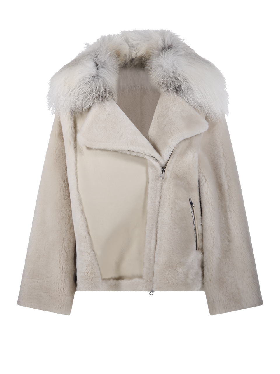 STRAIGHT MERINO SHEARLING AND FAWN LIGHT FOX JACKET