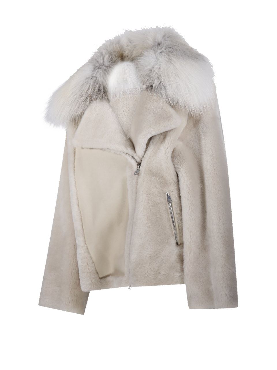 STRAIGHT MERINO SHEARLING AND FAWN LIGHT FOX JACKET