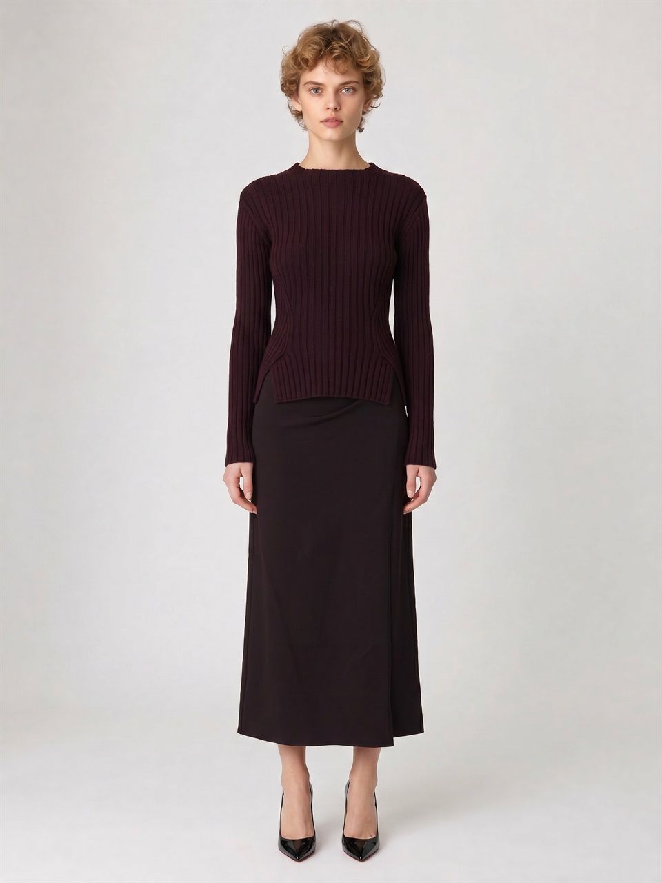 WOMAN VICTORIA BECKHAM BORDEAUX MERINO WOOL RIB JUMPER SWEATER