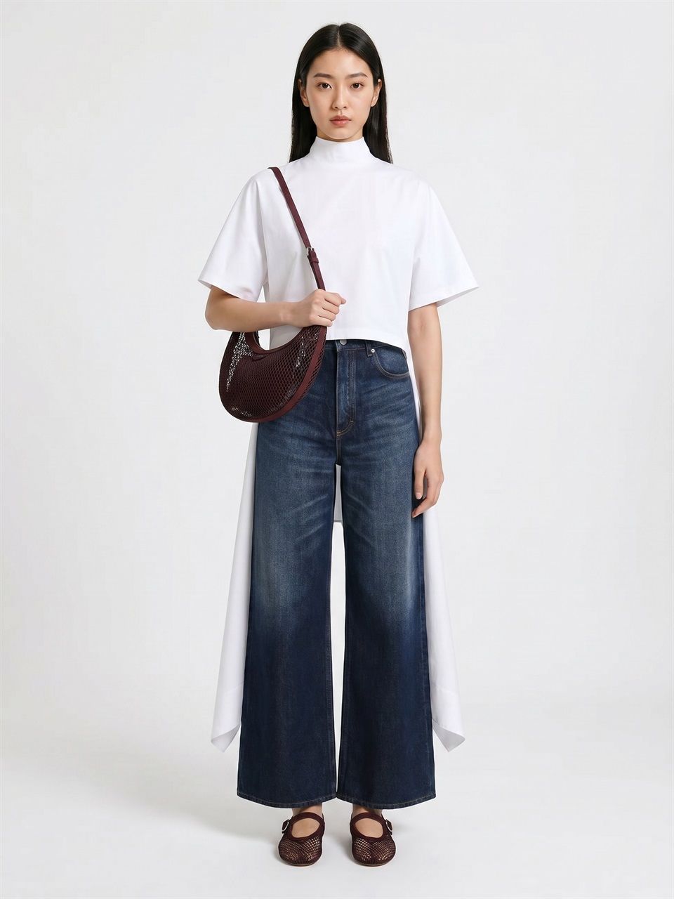 DONNA ALAIA T-SHIRT ASYM IN COTONE BIANCO
