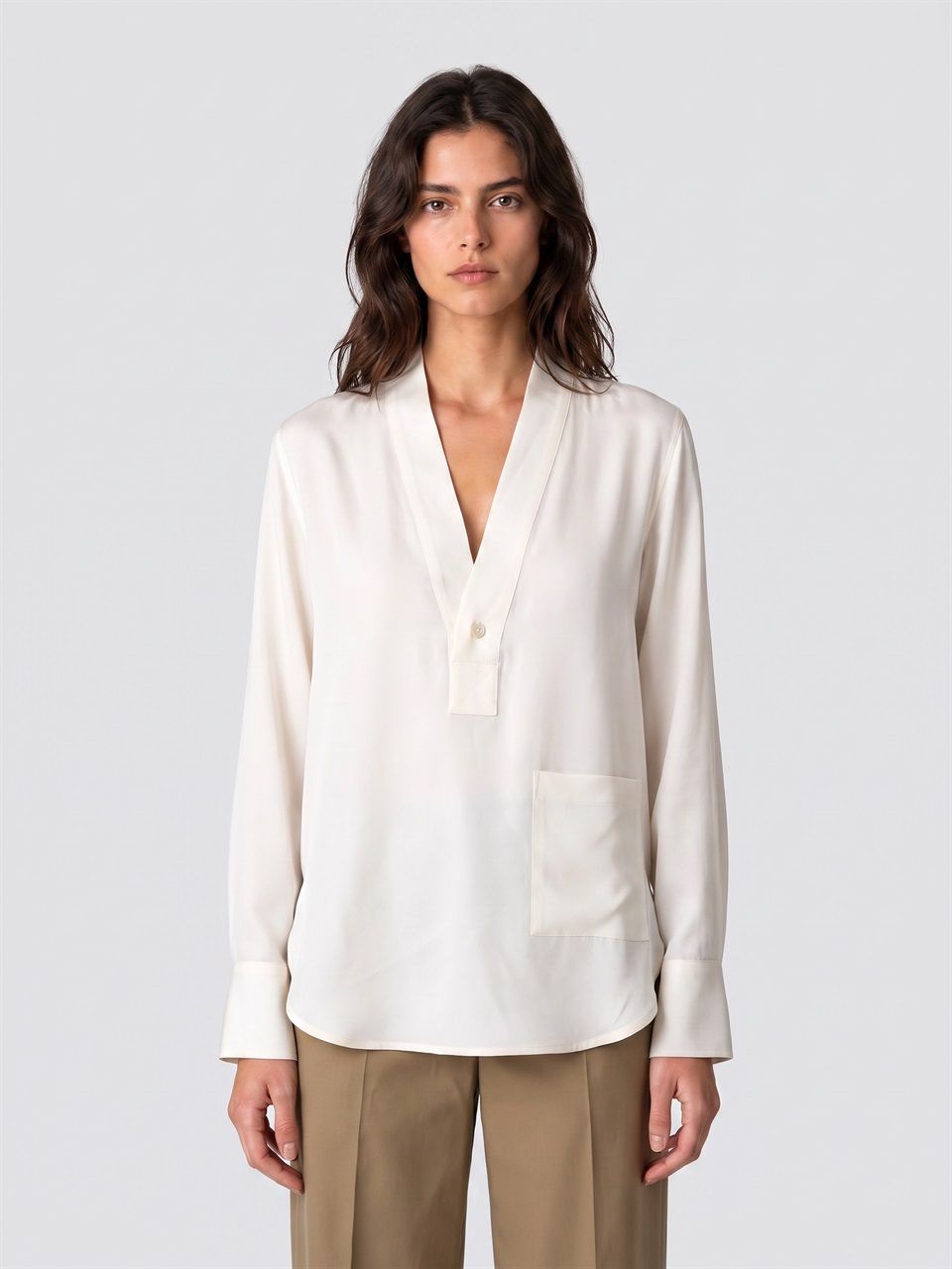 WOMAN VICTORIA BECKAHM NUDE SILK V NECK BLOUSE